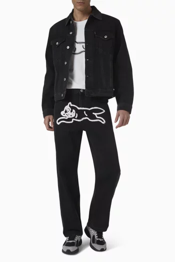 تي شيرت بطبعة كلب يجري بتصميم طلاء بالبخاخ قطن