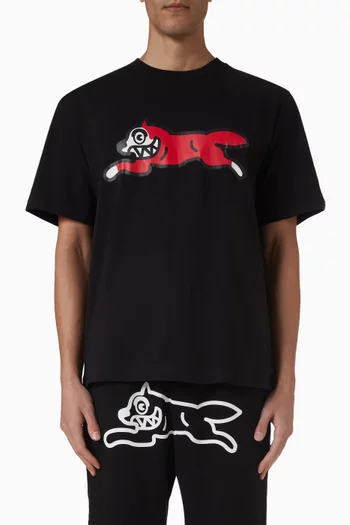 تي شيرت بطبعة كلب يجري قطن