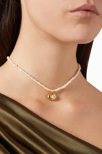 قلادة رقبة مزينة باللؤلؤ معدن مطلي بلون ذهبي