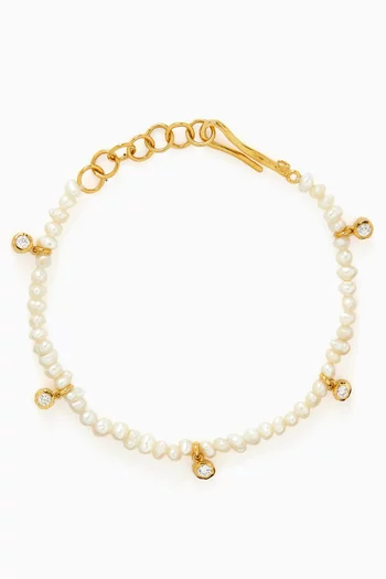 سوار مرصع باللؤلؤ معدن مطلي بلون ذهبي