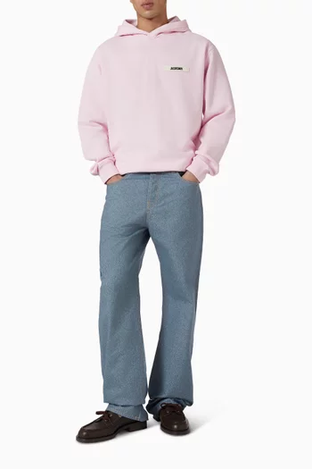 كنزة بغطاء رأس برقعة مضلعة قطن