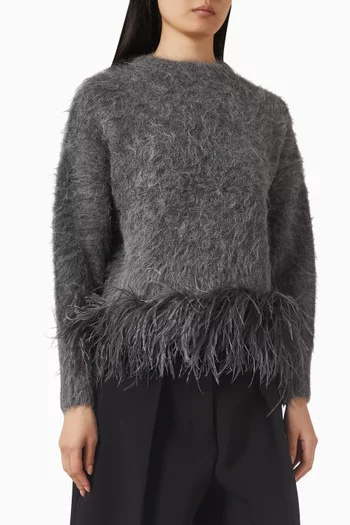 سترة دوفيكو بحافة بريش مزيج صوف ألبكة