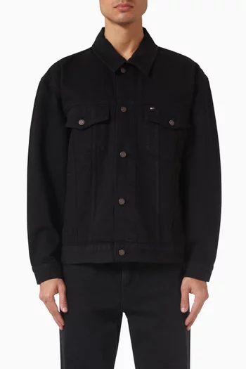 Relaxed Washed Trucker Jacket in Denim