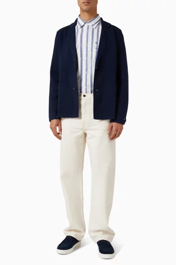 قميص مخطط كتان تويل ناعم