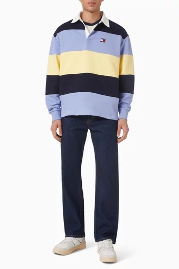 تي شيرت بولو راجبي مخطط بشارة قطن