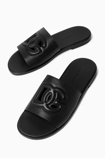 Logo Slide Sandals in Leather