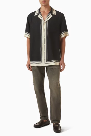 Logo & Stripe-print Hawaii Shirt in Silk