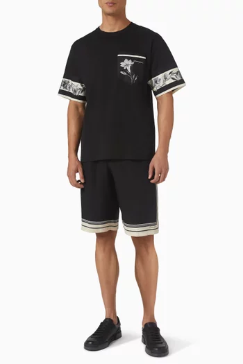 تي شيرت بنقشة زهور مزيج قطن وحرير