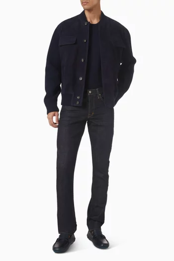 Button-up Bomber Jacket in Suede