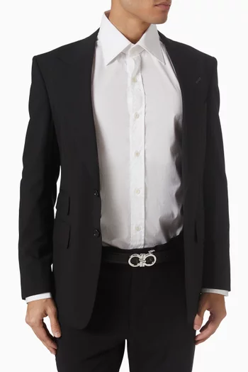 Reversible Gancini Belt in Grained Leather