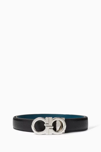 Reversible Gancini Belt in Grained Leather