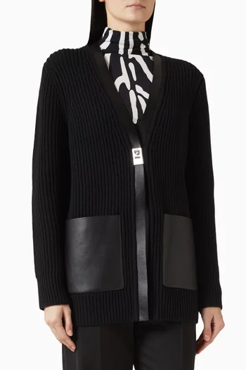 Leather-trim Cardigan in Wool