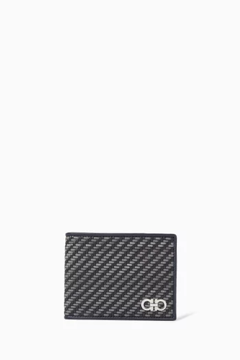 Gancini Woven Wallet in Suede & Calfskin
