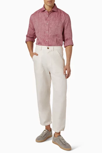 قميص بقصة فضفاضة كتان