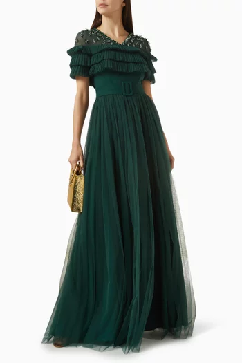 Embellished Ruffle Gown in Tulle