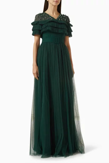 Embellished Ruffle Gown in Tulle