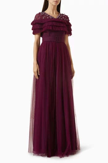 Embellished Ruffle Gown in Tulle