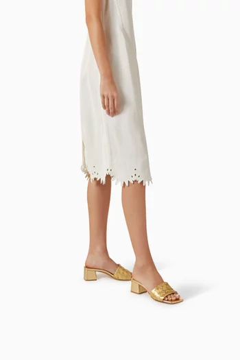 Parco Mules in Intrecciato Lamina Satin leather