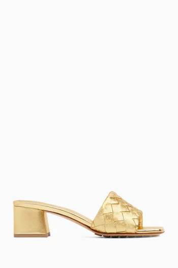 Parco Mules in Intrecciato Lamina Satin leather