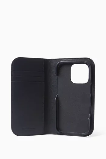 جراب آيفون 16 برو فوليو ثنائي الطي جلد مجدول