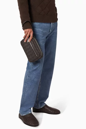 Small Pouch with Wristlet in Intrecciato Calfskin