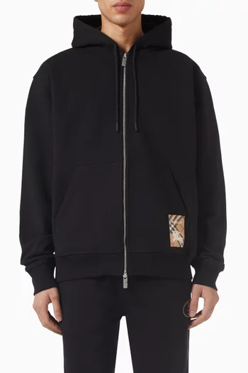 Check Label Zip Hoodie in Cotton