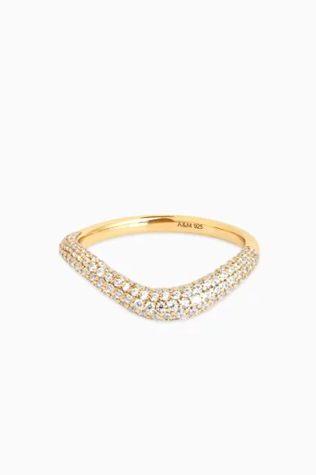 خاتم بتصميم مموج مرصع بالكريستال فضة إسترلينية مطلية بالذهب عيار 18