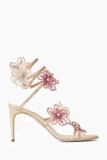 Peach Flower 80 Sandals in Satin