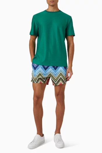 شورت سباحة بنقشة خطوط متعرجة كبيرة الحجم نايلون