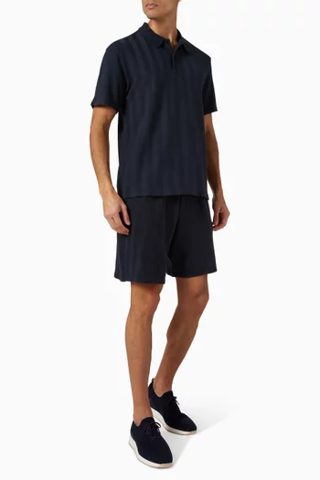 تي شيرت بولو بنقشة خطوط متعرجة بنفس اللون مزيج قطن