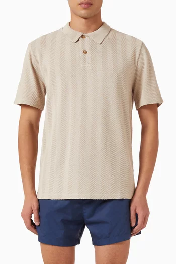 تي شيرت بولو بنقشة خطوط متعرجة بنفس اللون مزيج قطن