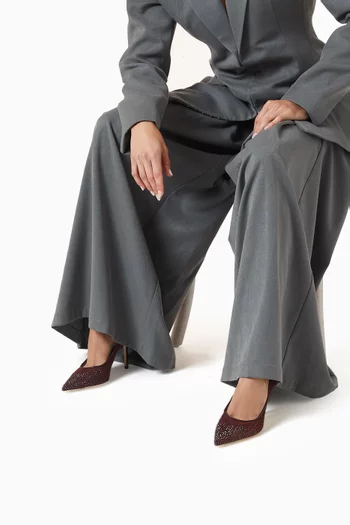 حذاء كلاسيك لوف بكعب 85 مم قماش شبكي مرصع بكريستال بلون متدرج