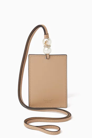 حافظة بطاقات مزينة باللؤلؤ جلد