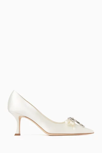 Auria 70 Crystal Bow Pumps in Satin