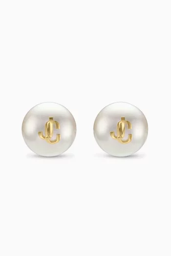 JC Pearl Stud Earrings in Brass