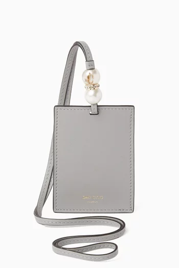 حافظة بطاقات مزينة باللؤلؤ جلد