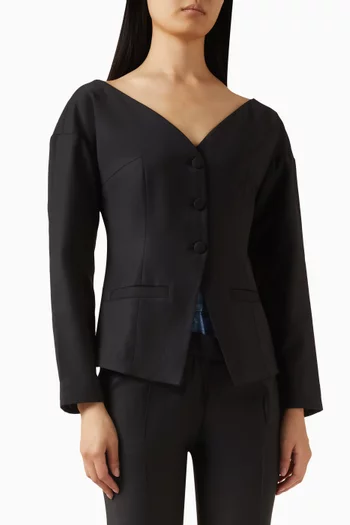 جاكيت بفتحة رقبة بأكتاف مكشوفة مزيج صوف