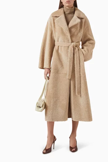 معطف رين طويل بوجهين فرو وجلد