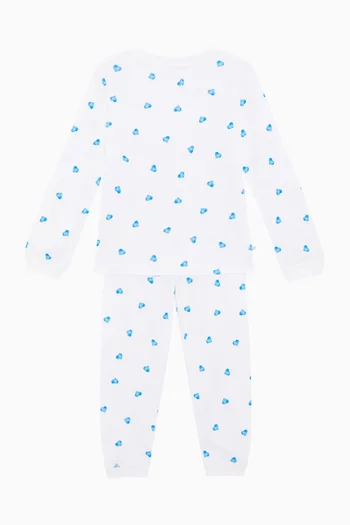 طقم بيجاما بنقشة قلب قطن وبامبو