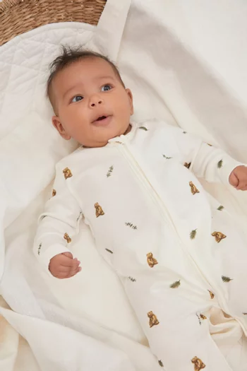 طقم هدايا للأطفال حديثي الولادة بنقشة دب بني قطن وبامبو