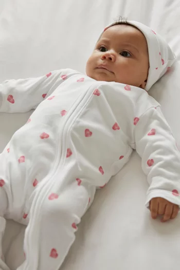 طقم هدايا للأطفال حديثي الولادة بنقشة قلب قطن وبامبو 