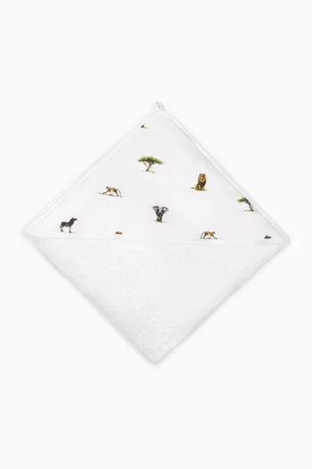 منشفة بغطاء رأس بحجم كبير بنقشة سفاري قطن وبامبو