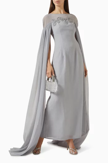 Cape Maxi Dress in Textured Organza