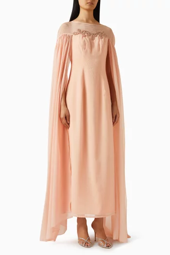 Cape Maxi Dress in Textured Organza