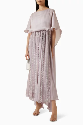 Embroidered Cape Dress in Silk-organza