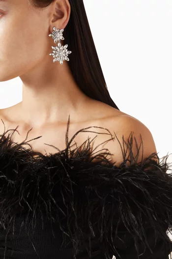 أقراط بتصميم زهرة مرصعة بالكريستال نحاس مطلي بلون فضي