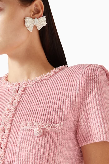 أقراط بتصميم عقدة مرصعة باللؤلؤ ستان