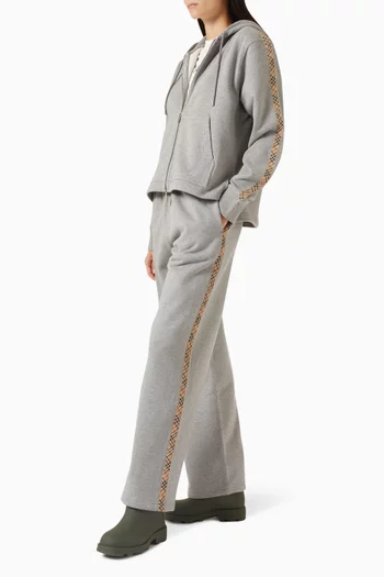 كنزة بغطاء رأس وسحّاب وحواف بنقشة مربعات قطن