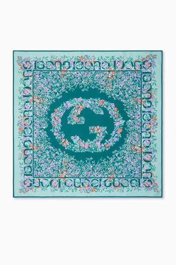 Interlocking G Floral-print Scarf in Silk Twill