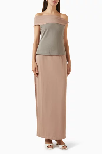 طقم بلوزة بلونين وتنورة قطن